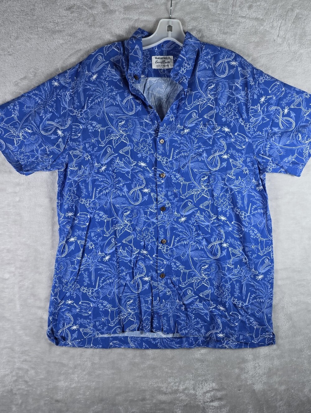 Margaritaville Kenny Flowers Mens Shirt Hawaiian Rayon Large Jimmy Buffet Blue